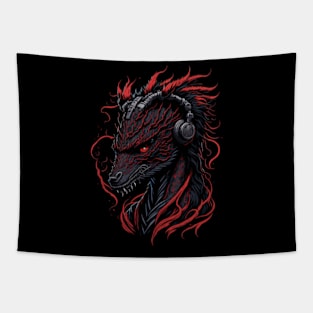 Japanese Red Dragon Asian Tattoo headphones style Tapestry