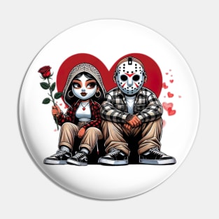 Chicano Valentine Chola Couple, Horror Couple Chicana Valentine, Horror Spanish Valentine, Valentines Old School Cholo Pin