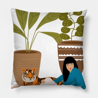 Girl and tiger Pillow