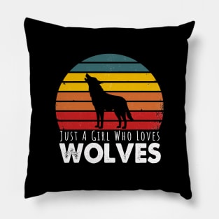 Just A Girl Who Loves Wolves  Retro Vintage Pillow