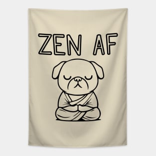 Cute Zen AF Meditating Cartoon Monk Pug Dog (outlines) Tapestry