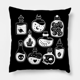 Cute black and white fantasy magical potions bottles Pillow