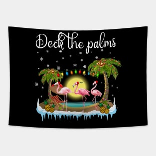 Deck the Palms Merry Flamingo Christmas Tapestry