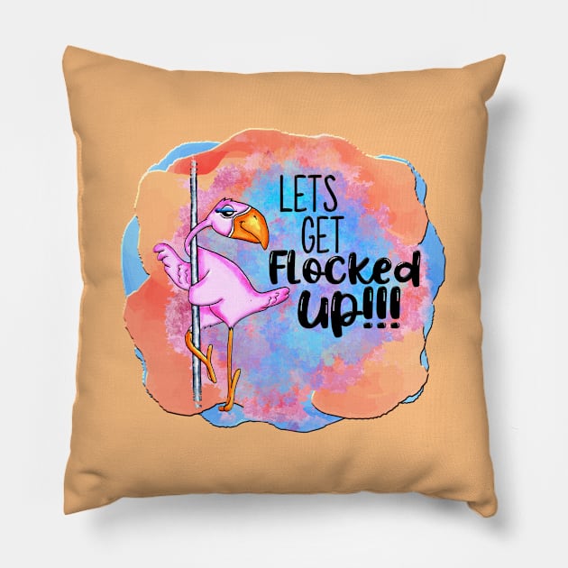 Funny Dancing Pole Flamingo Get Flocked Up Girls Night Out Pillow by SoCoolDesigns