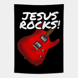 Jesus Rocks Electric Guitar Church Guitarist (Red) Tapestry