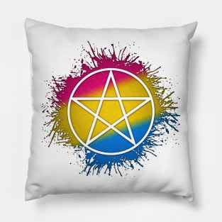 Paint Splatter Pansexual Pride Pentacle Symbol Pillow