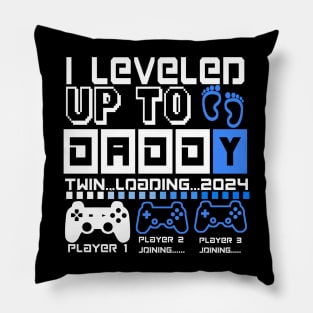 I Leveled Up To Daddy. Twin Loading 2024. Soon To Be Dad. Twin baby boys Pillow