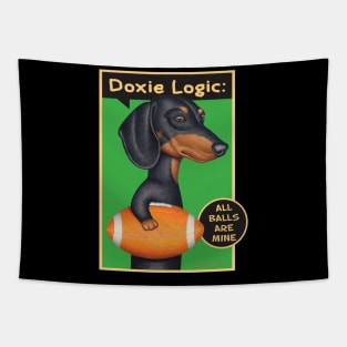 Classic Doxie Dog with football on Black Dachshund Holding Football Tapestry