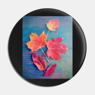 Autumn Leaves on Blue Vintage Table 2 Pin