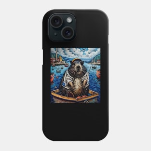 watercolor groundhog gone fishing on boat Phone Case