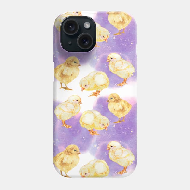 Yellow Chicks on Purple and White Phone Case by The Chicken Lady