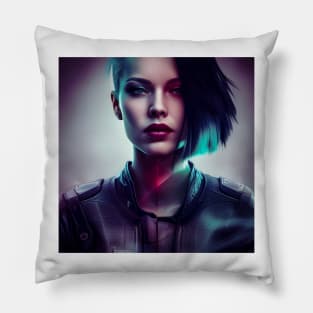 Cyber Beauty: Futuristic Elegance in Rendered Portraiture Pillow