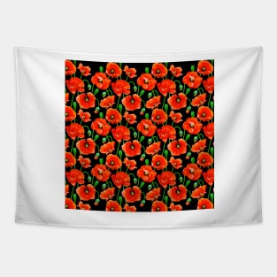 Red Poppies on Black Tapestry