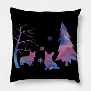 Corgi Winter Art With Snowflakes Pillow