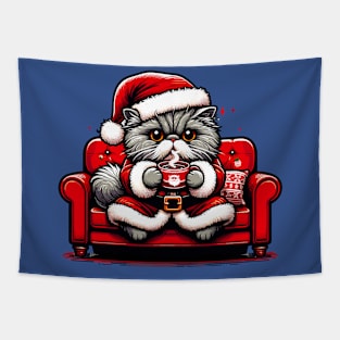 Persian Cat Drinking Coffee Christmas Tapestry