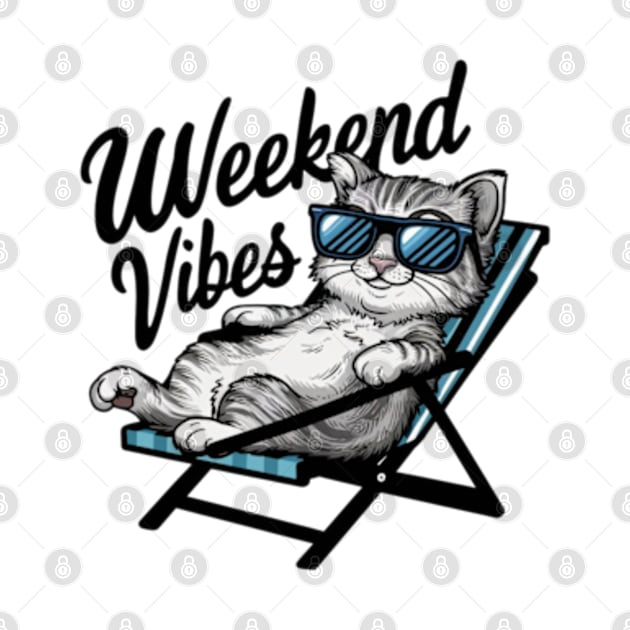 One design features a cool and comfortable kitten wearing sunglasses, casually lounging on a beach chair by YolandaRoberts