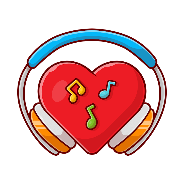 Red Heart Love Music with Headphone, Note, and Tune Music Cartoon Vector Icon Illustration by Catalyst Labs