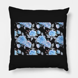 Blue rose, watercolor patterned background Pillow