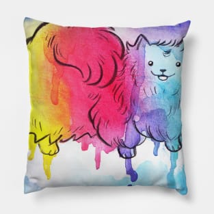 Rainbow Watercolor Pomeranian Pillow