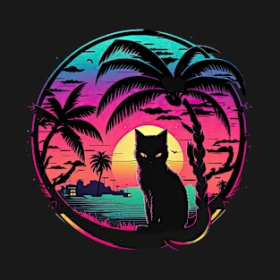 Synthwave 80s neon cat T-Shirt