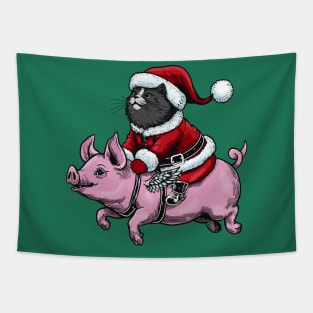 Santa Claws Cat and a Flying Piggy Tapestry