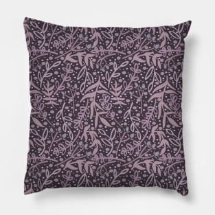 Botanicals and Dots - Hand Drawn Design -Purple, Mauve, Slate Grey Pillow