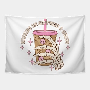 Running on caffeine and chaos coffee skeleton Funny Quote Hilarious Sayings Humor Tapestry