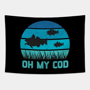 Oh my Cod Funny Fishing Fish Pun Edit Tapestry