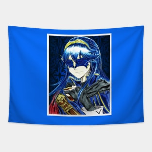 the blue knight in armor of magic anime style art ecopop Tapestry