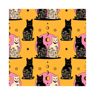 Carpe Noctem Black Cat Pattern in yellow T-Shirt