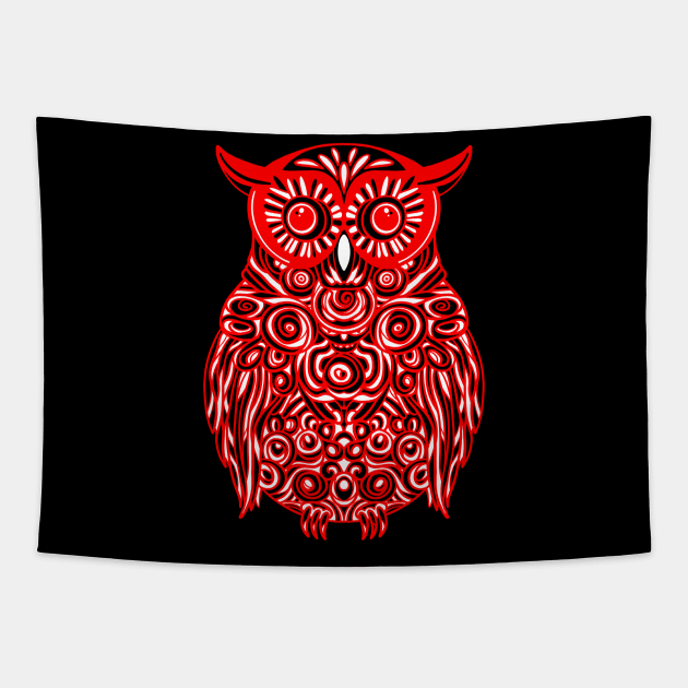 Bright Red Owl design with white and black highlights. Tapestry by DaveDanchuk