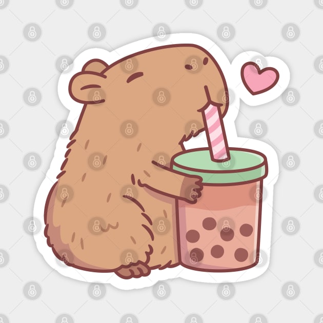 Cute Capybara Loves Bubble Tea Magnet by rustydoodle