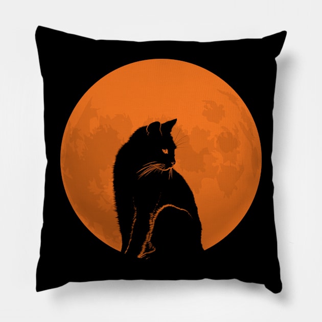 Black Cat and Full Moon Pillow by dentikanys