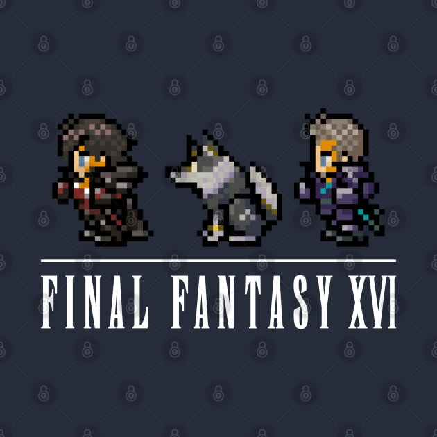 Clive, Torgal, and Cid Logo Design | FFXVI Pixel Party Members | Final Fantasy 16 | Dark Colors by AFKApparelGG