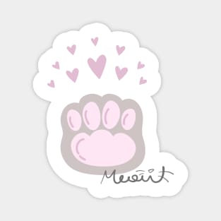 Pink Kitty Cat Paw and Hearts MEAU! Magnet