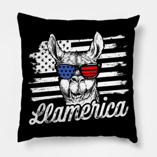 Llamerica Patriotic Llama - Funny Llama 4th of July Pillow