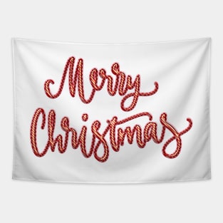 Merry Christmas in Candy Cane Stripes Tapestry