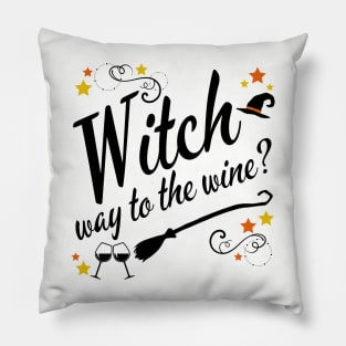 Witch Way to the Wine Funny Halloween Pillow