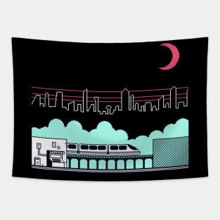 Cyberpunk Train Station Tapestry