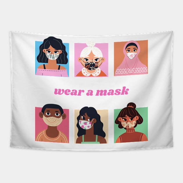 Everyone Wears A Mask - Fight Covid Campaign Tapestry by Moshi Moshi Designs