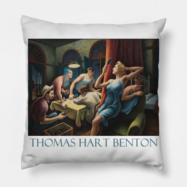 Poker Night by Thomas Hart Benton Pillow by Naves