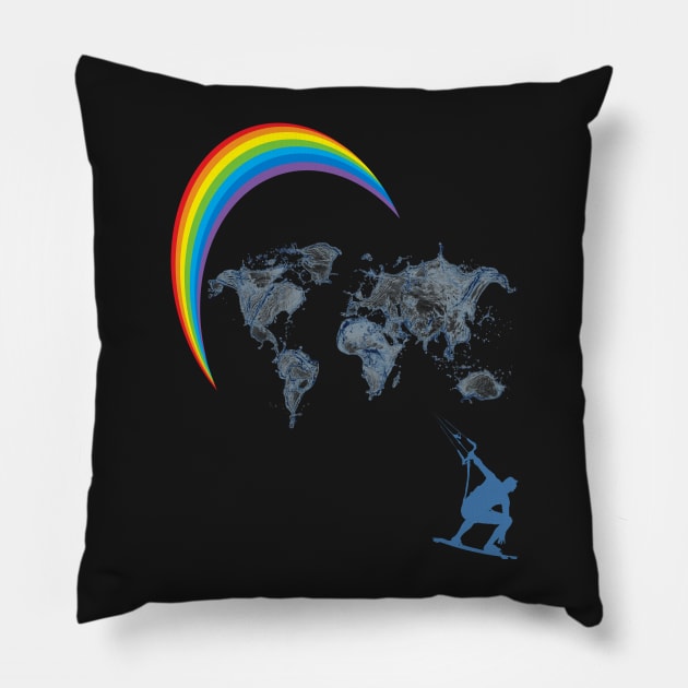 kitesurfen, rainbow Pillow by hottehue