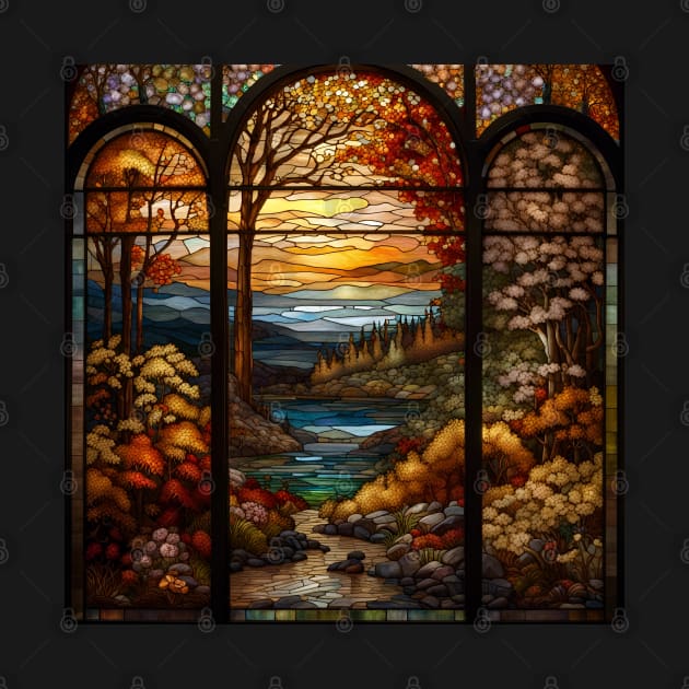 Stained Glass Window Of Autumn Scenery by Chance Two Designs