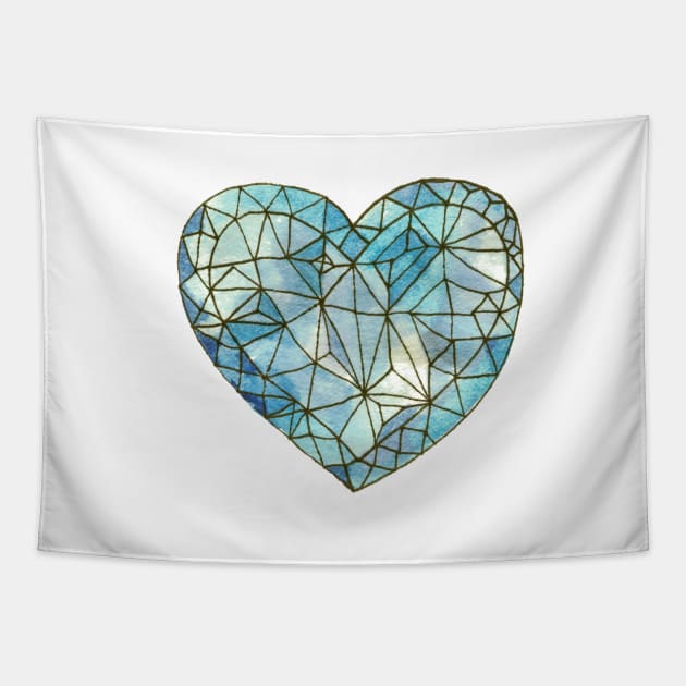 Heart of Glass Crystal Gemstone Jewel Blue on White Tapestry by Cecilia Mok