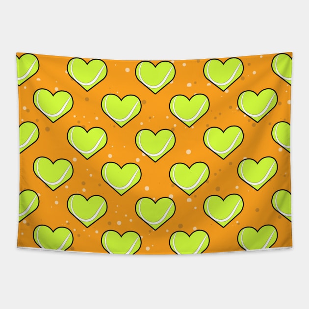 Tennis Ball Texture In Heart Shape - Pattern on Orange Background Tapestry by DesignWood-Sport