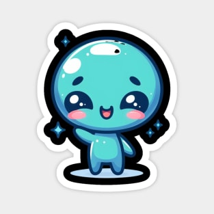 Cute Blue Alien Waving hand Magnet