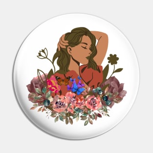 painting of women and beautiful flowers Pin