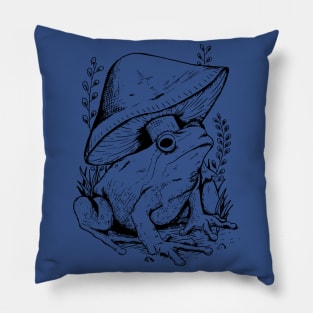 Cottagecore Aesthetic Mushrooms and Frog Hand Drawn Pillow
