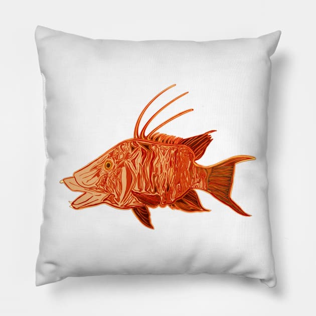 Fire Hogfish - funky fish art Pillow by BrederWorks