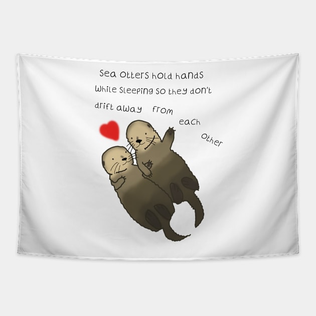 Sea Otters hold hands, love, valentines day Tapestry by DesignsBySaxton